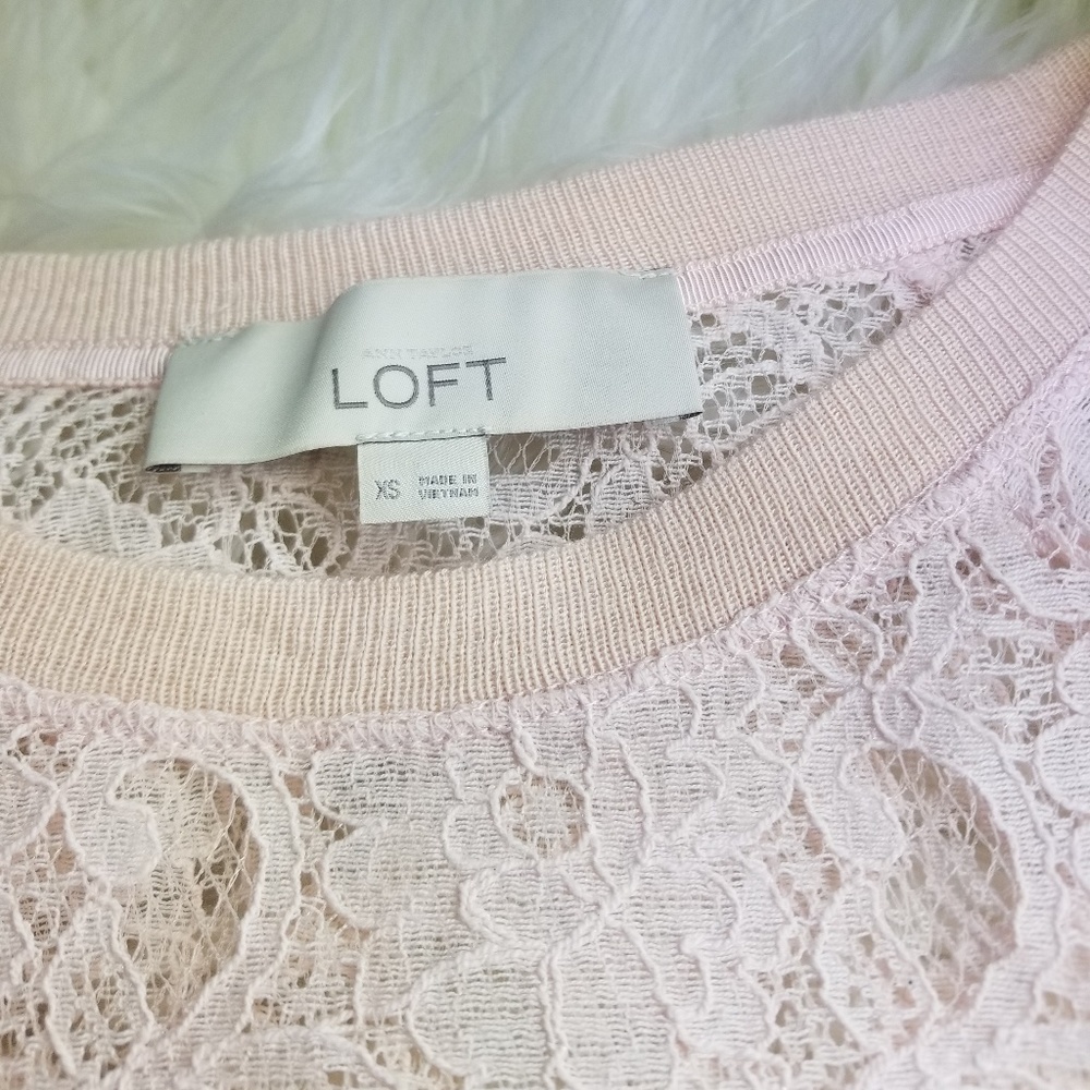 Loft Blush Pink Lace Pullover XSmall - Picture 3 of 8